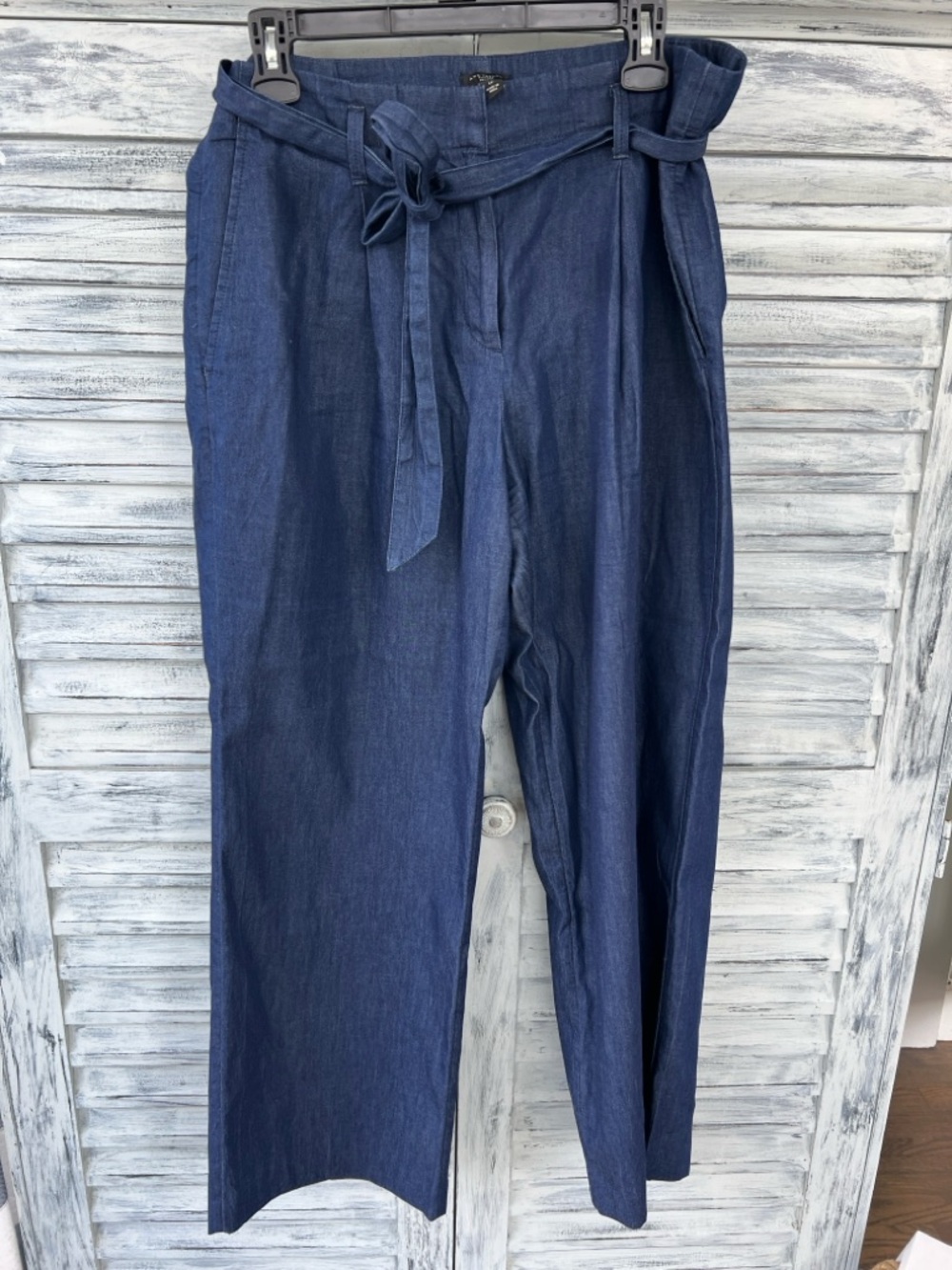 Ann Taylor Petite High-Waist Navy Tie-Belt Wide Leg Pants Size LP